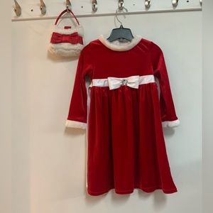 Girls velour Santa Dress and purse